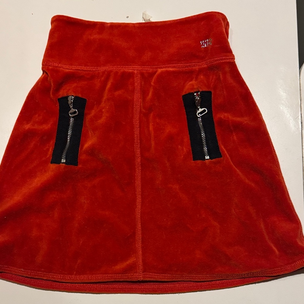 Sonia Rykiel Red Velvet A-Line Skirt with Black Accents